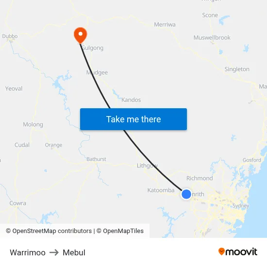 Warrimoo to Mebul map