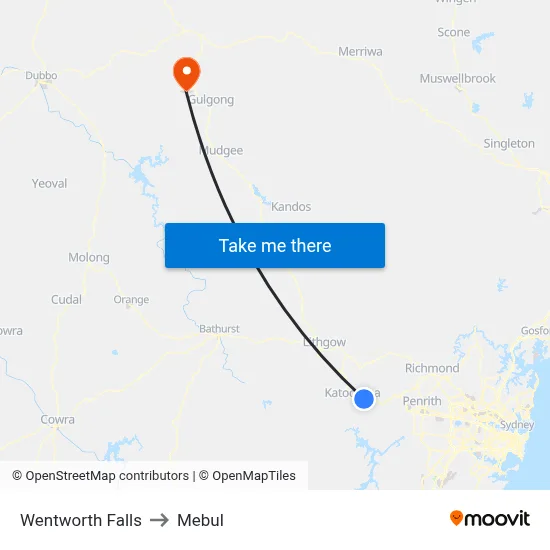 Wentworth Falls to Mebul map