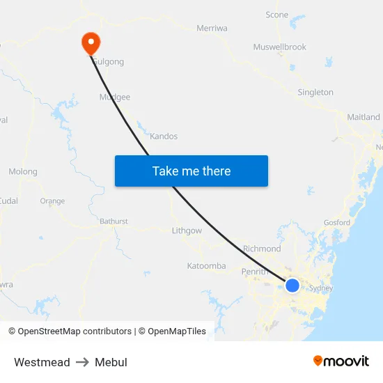 Westmead to Mebul map
