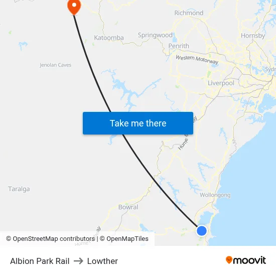 Albion Park Rail to Lowther map