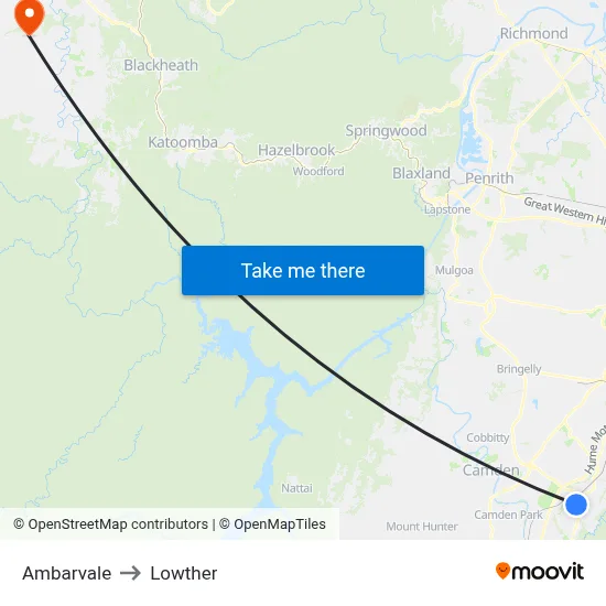 Ambarvale to Lowther map