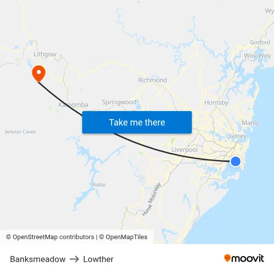 Banksmeadow to Lowther map
