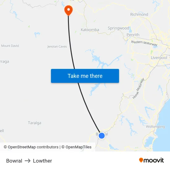 Bowral to Lowther map