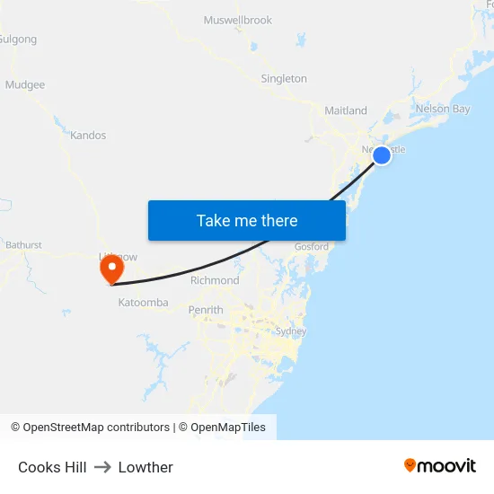 Cooks Hill to Lowther map