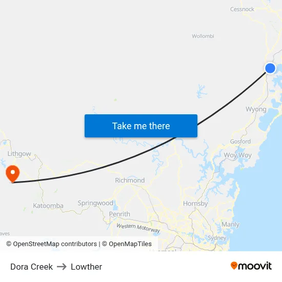 Dora Creek to Lowther map