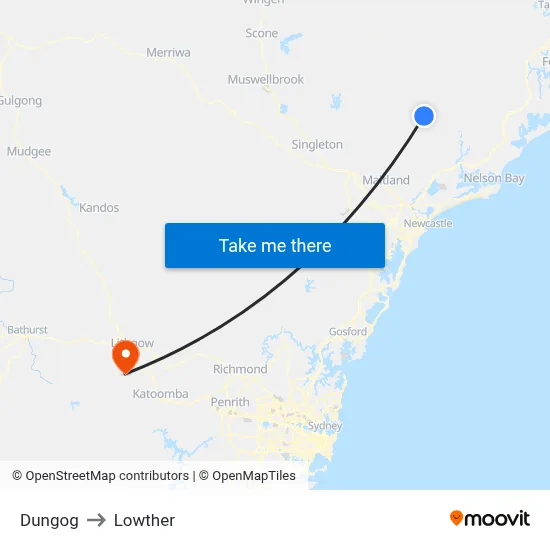 Dungog to Lowther map