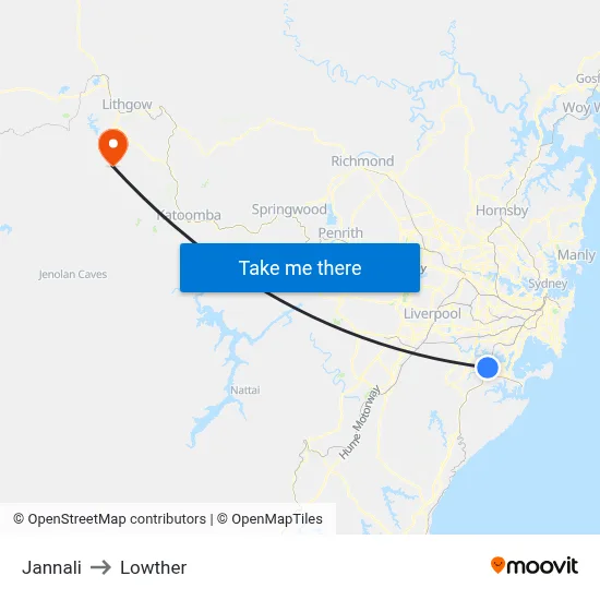 Jannali to Lowther map