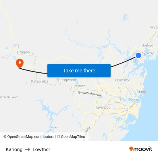 Kariong to Lowther map