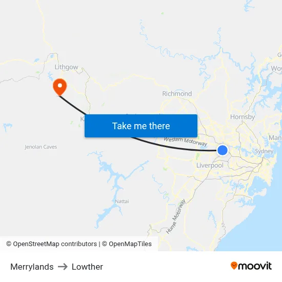 Merrylands to Lowther map