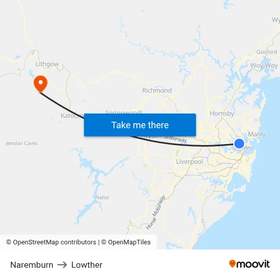 Naremburn to Lowther map