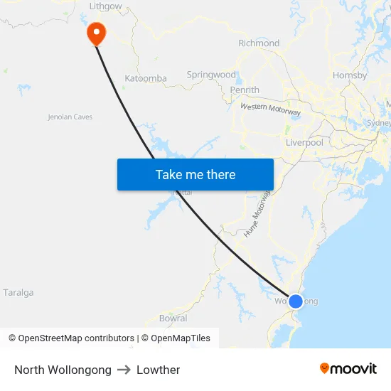 North Wollongong to Lowther map