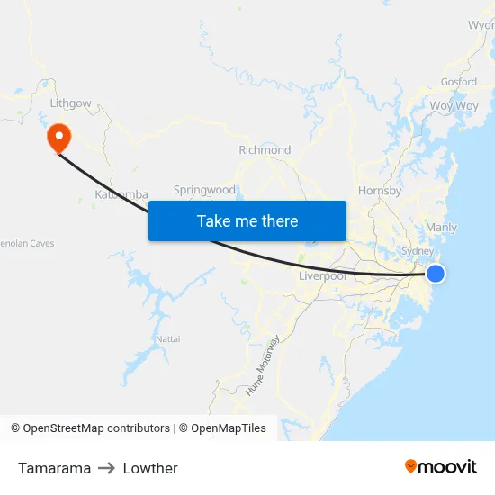 Tamarama to Lowther map