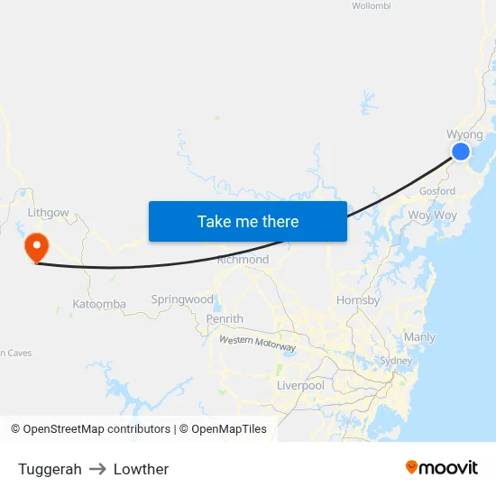 Tuggerah to Lowther map