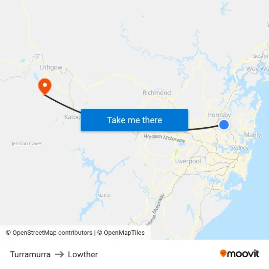 Turramurra to Lowther map