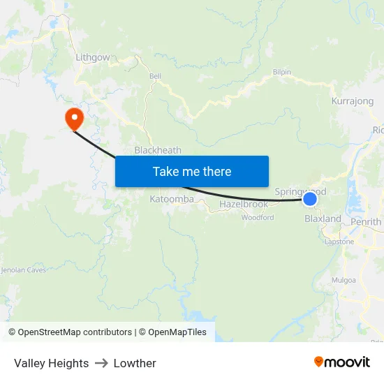 Valley Heights to Lowther map
