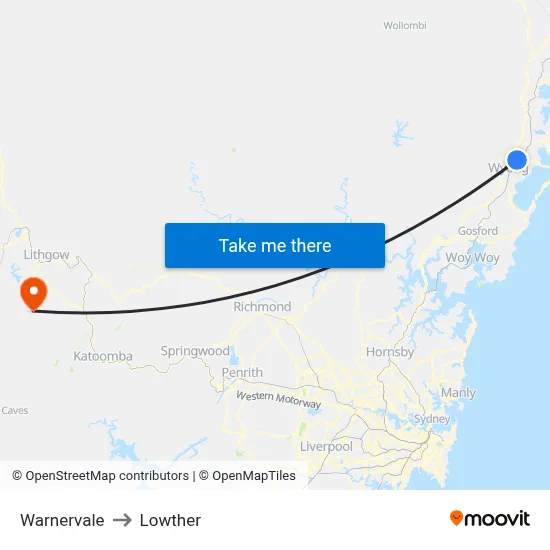 Warnervale to Lowther map
