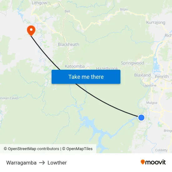 Warragamba to Lowther map