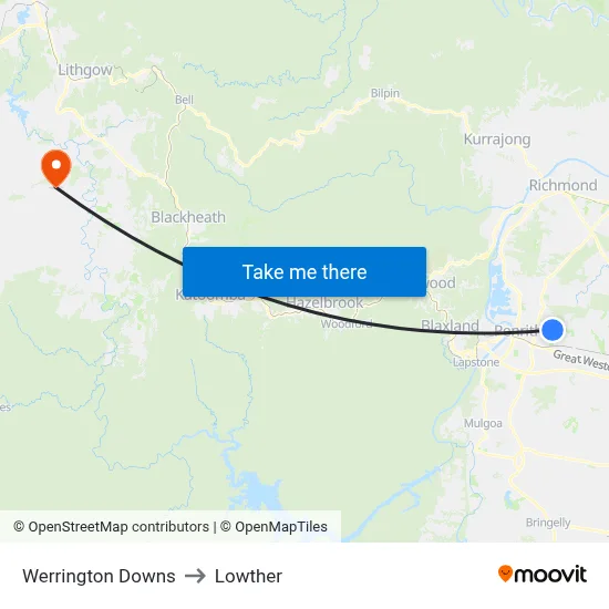 Werrington Downs to Lowther map