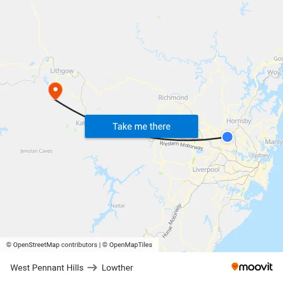 West Pennant Hills to Lowther map