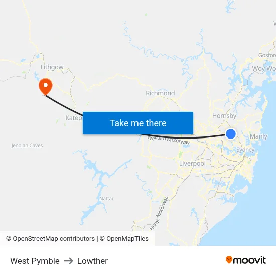 West Pymble to Lowther map