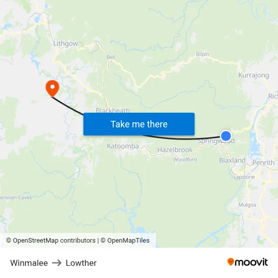 Winmalee to Lowther map