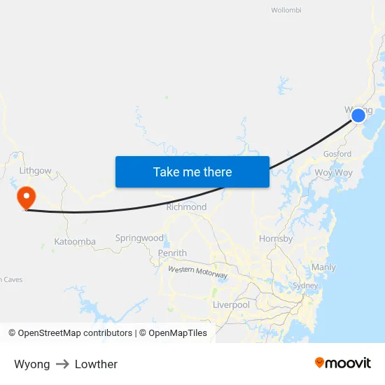 Wyong to Lowther map
