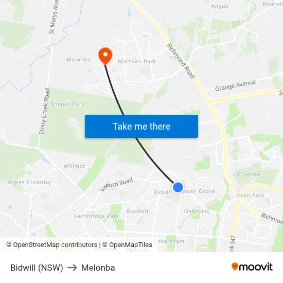 Bidwill (NSW) to Melonba map