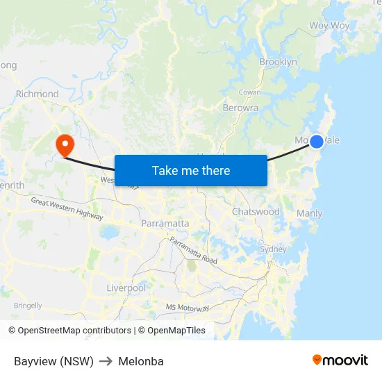Bayview (NSW) to Melonba map