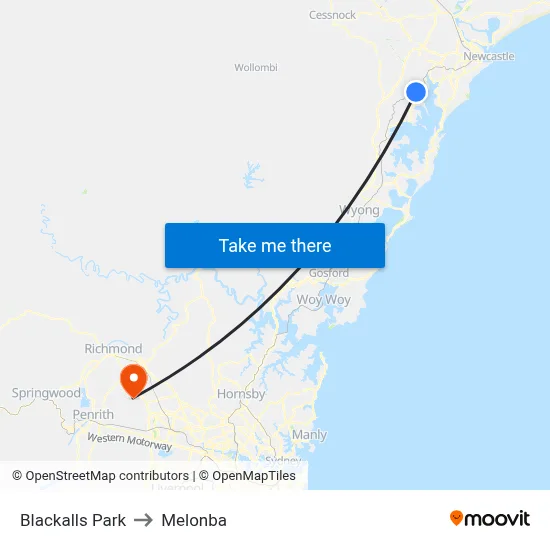 Blackalls Park to Melonba map