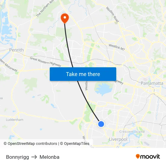 Bonnyrigg to Melonba map