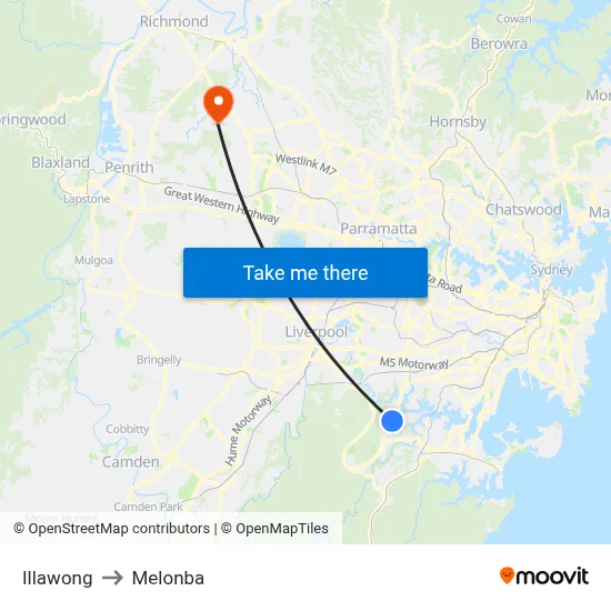 Illawong to Melonba map