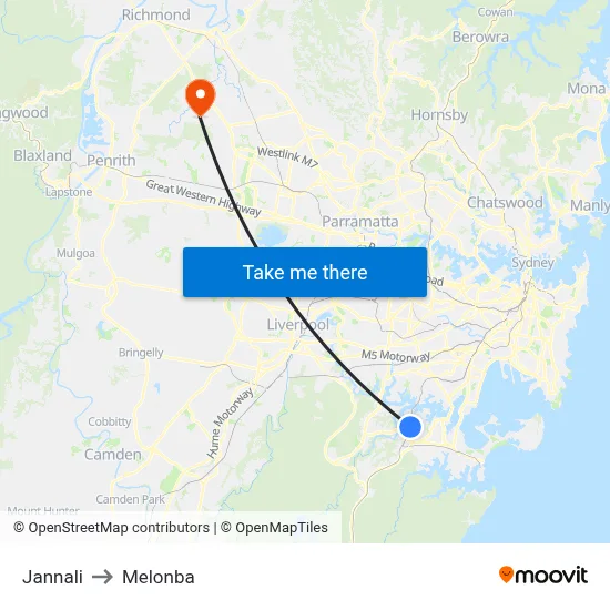 Jannali to Melonba map
