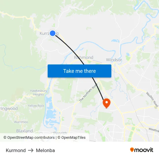 Kurmond to Melonba map