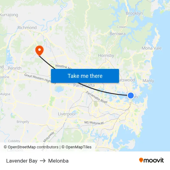 Lavender Bay to Melonba map