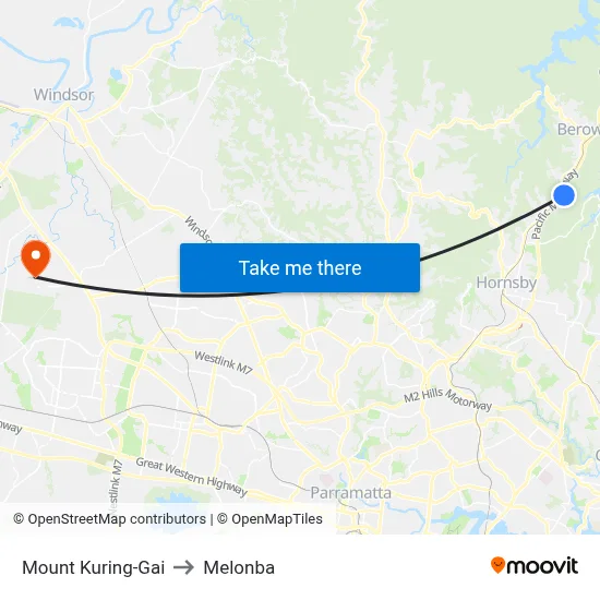 Mount Kuring-Gai to Melonba map