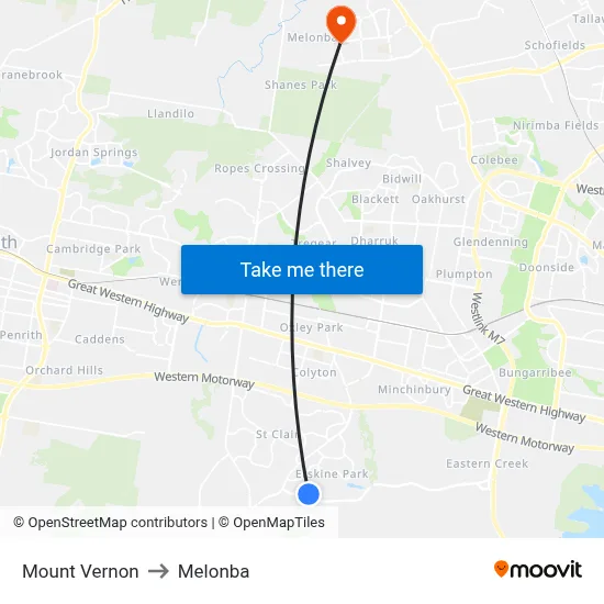 Mount Vernon to Melonba map