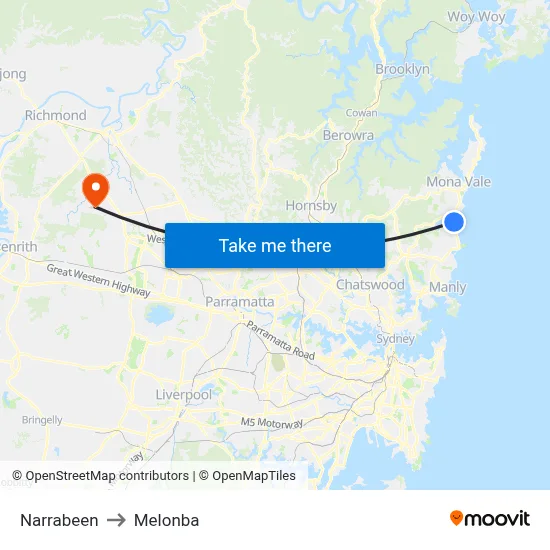 Narrabeen to Melonba map