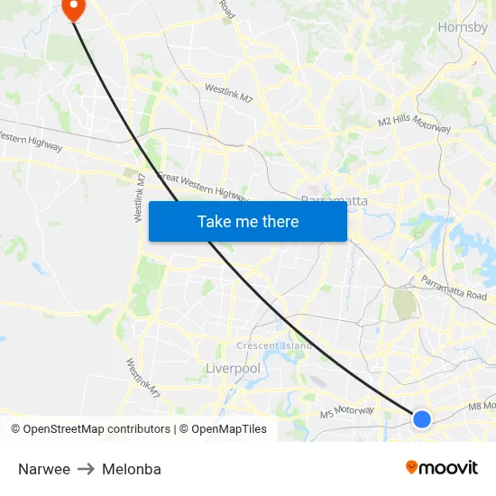 Narwee to Melonba map