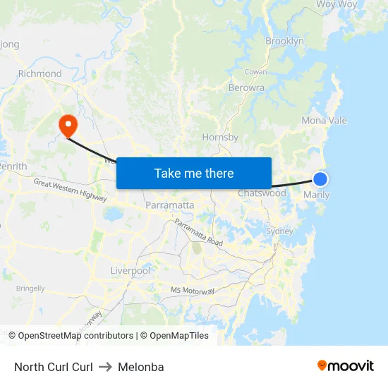 North Curl Curl to Melonba map