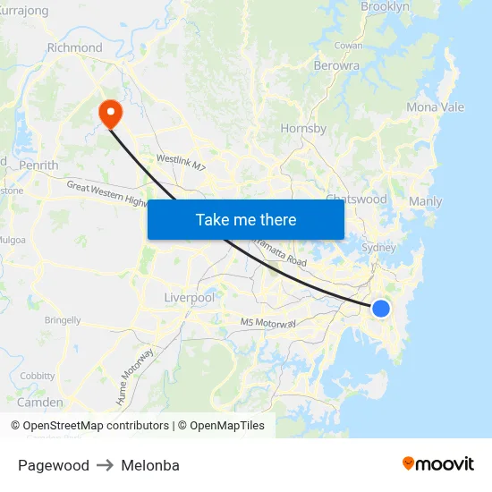Pagewood to Melonba map