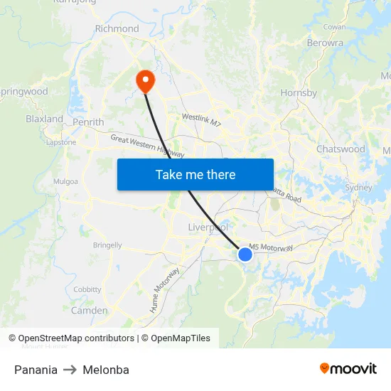 Panania to Melonba map