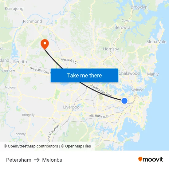 Petersham to Melonba map