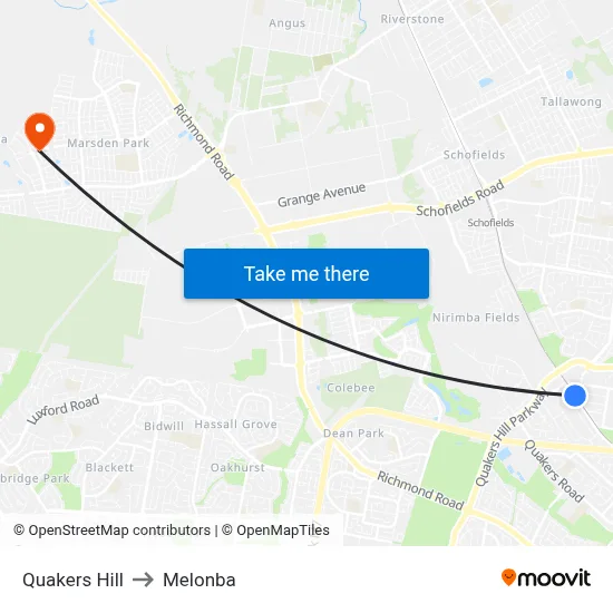 Quakers Hill to Melonba map