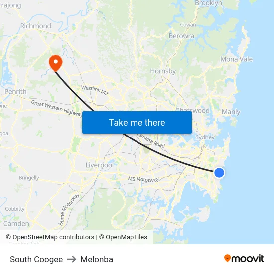 South Coogee to Melonba map