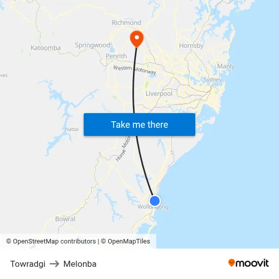 Towradgi to Melonba map