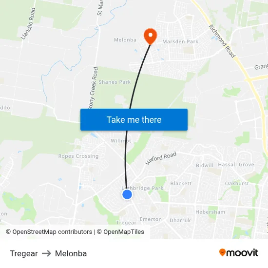 Tregear to Melonba map