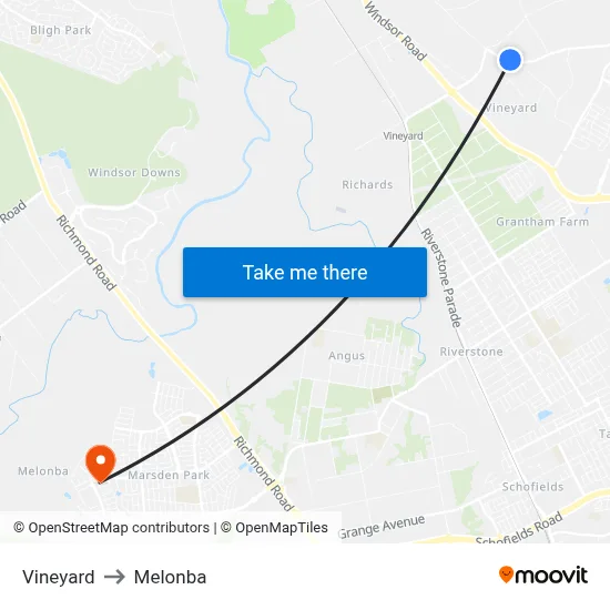 Vineyard to Melonba map