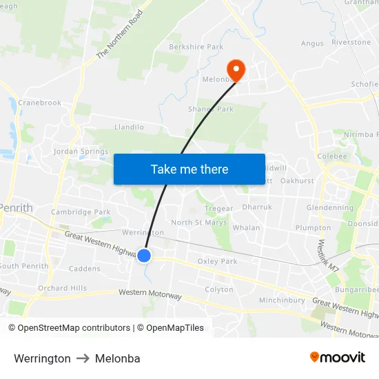 Werrington to Melonba map