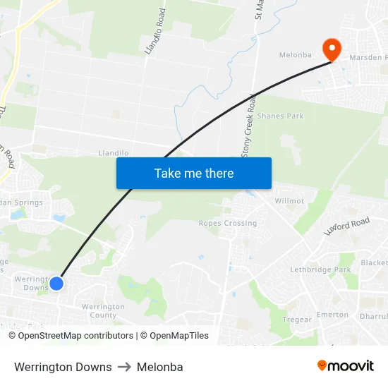 Werrington Downs to Melonba map