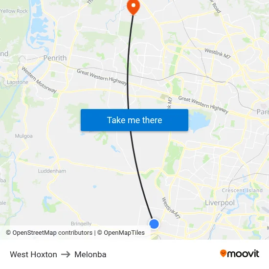 West Hoxton to Melonba map